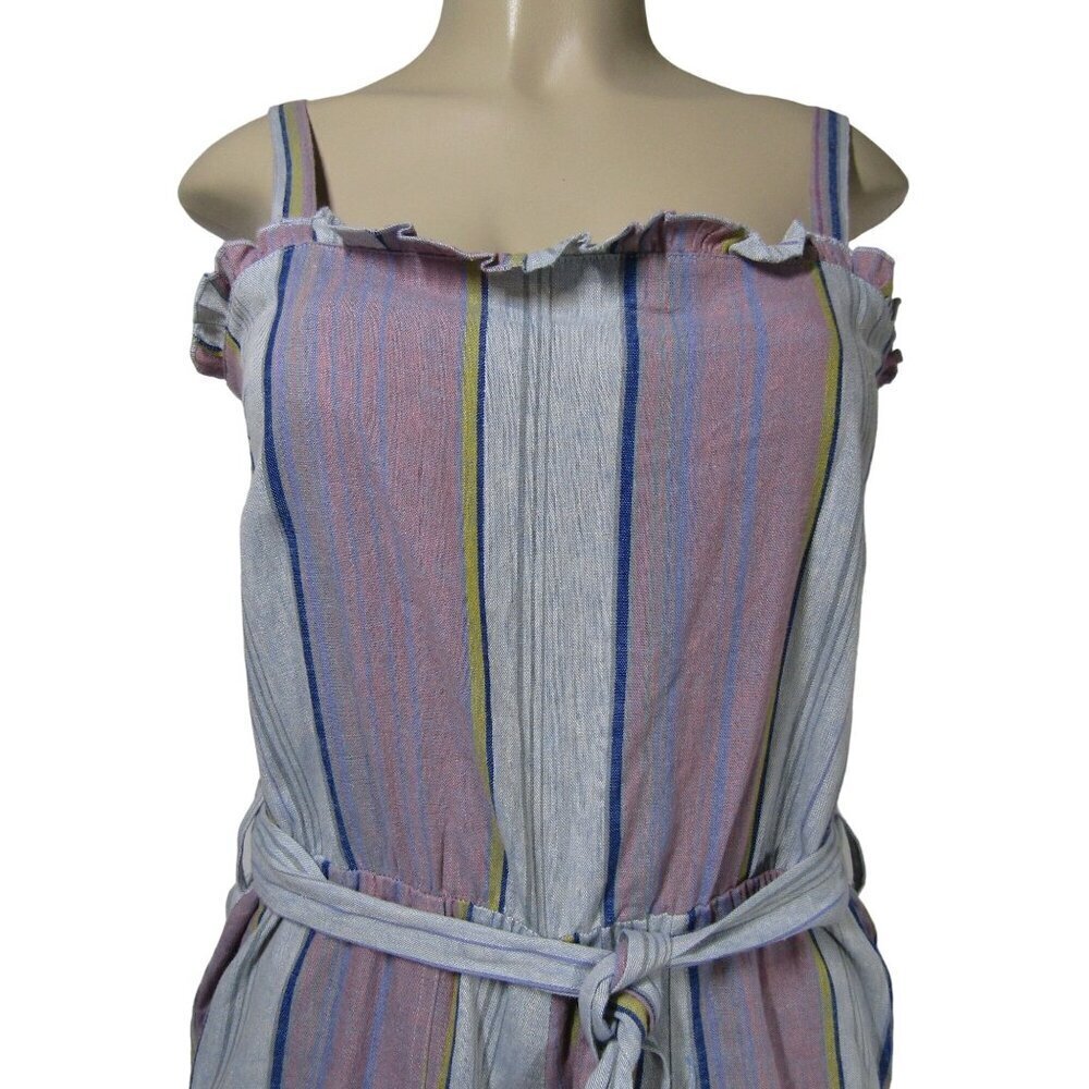 CHASER NWT Striped Linen Blend Jumpsuit Boho Beach Coastal Retro Festival M - Picture 2 of 11